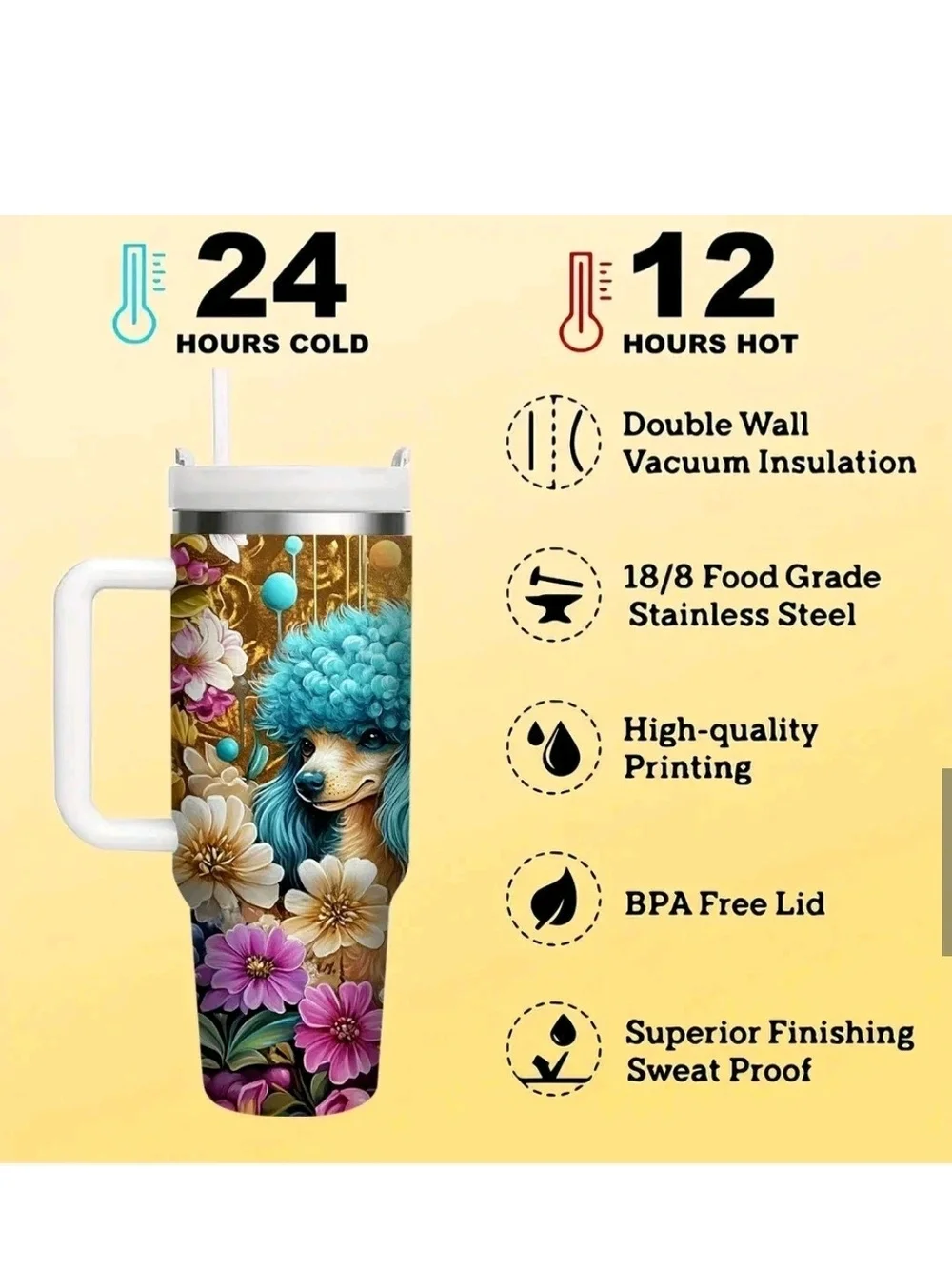 Beautiful & Colorful (Poodle Party) Stainless Steel Insulated Tumbler 40oz.